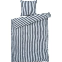 Juna Bæk & Bølge Lines Vuodevaatteet 140x200 Cm, Tummansininen / Valkoinen